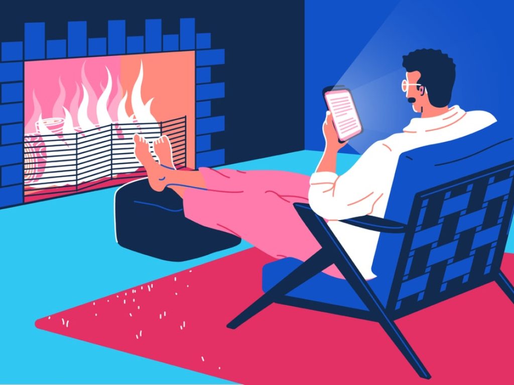 Man sitting in front of fire illustration
